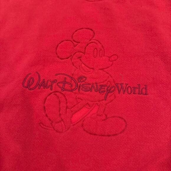 Walt Disney World Red Mickey Mouse Sweatshirt Embossed Embroidered Graphic - Picture 3 of 7